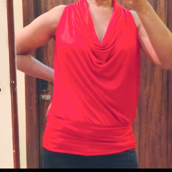 Red cowl neck pure silk top - Picture 2 of 4